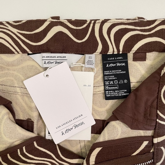 NWT & Other Stories Printed Kick Flare Trousers Twill Cotton Pant Brown Wave 4 - Picture 15 of 15